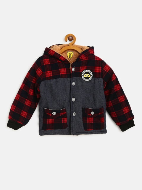 

Lil Lollipop Kids Red & Navy Checked Hooded Tailored Jacket