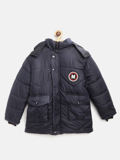 

Lil Lollipop Kids Navy Solid Insulator Parka Jacket with Detachable Hood & Faux Fur Trim, Navy blue