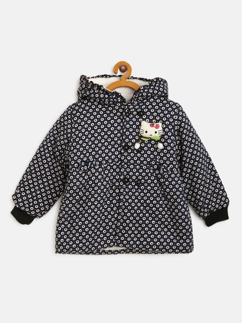 

Lil Lollipop Girls Navy Blue & Off-White Printed Hooded Tailored Jacket
