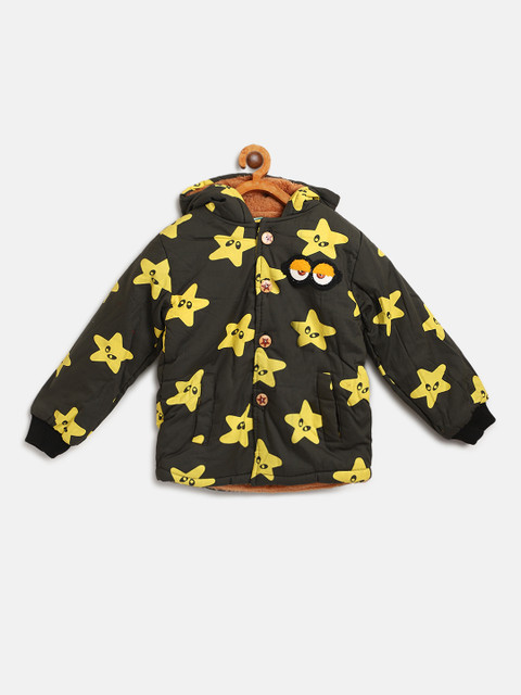 

Lil Lollipop Kids Olive Green & Yellow Star Print Hooded Padded Jacket