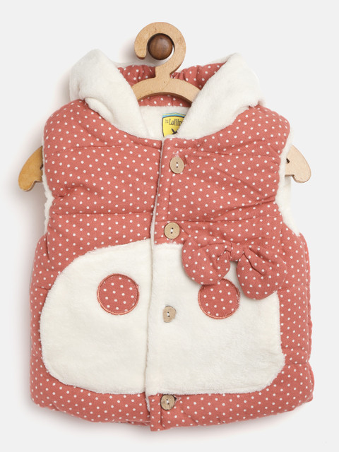 

Lil Lollipop Girls Rust Brown Polka Dots Print Hooded Insulator Tailored Jacket