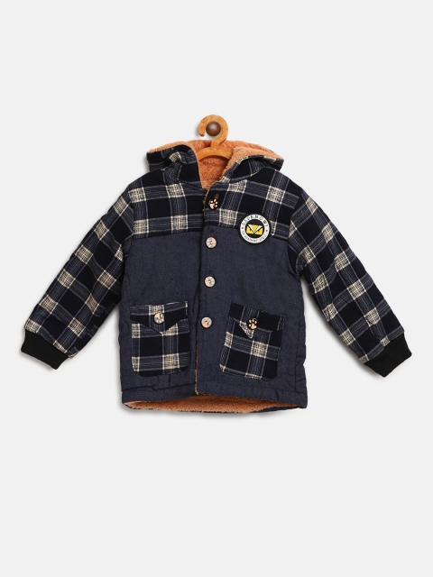 

Lil Lollipop Kids Navy Blue Checked Hooded Tailored Jacket