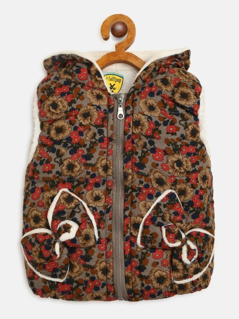 

Lil Lollipop Girls Grey & Beige Floral Print Hooded Tailored Jacket