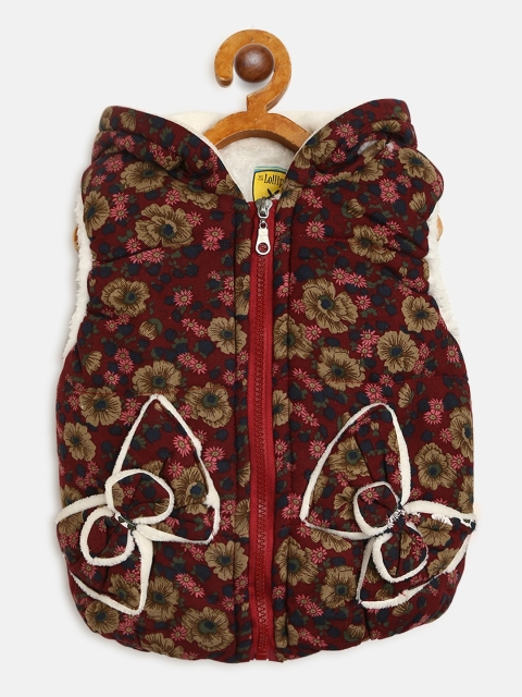 

Lil Lollipop Girls Maroon & Beige Floral Print Hooded Tailored Jacket