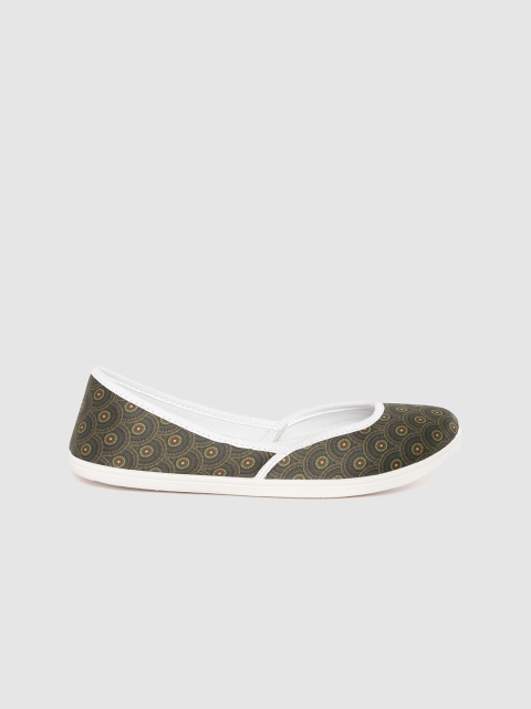 

Anouk Women Olive Green & Mustard Yellow Ethnic Print Washable & Handcrafted Ballerinas