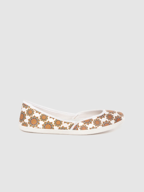 

Anouk Women Mustard Yellow & White Ethnic Print Washable & Handcrafted Ballerinas