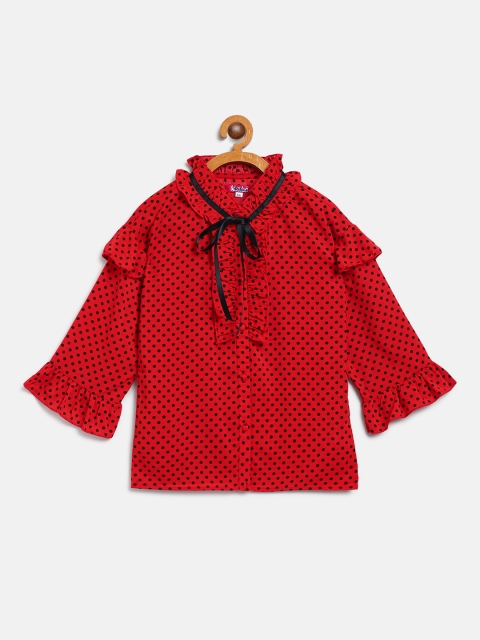 

Natilene Girls Red & Black Polka Dot Print Shirt Style Top