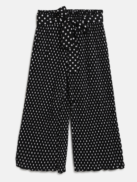

Natilene Girls Black & White Polka Dot Print Accordion Pleat Flared Palazzos With Belt