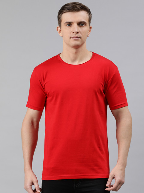 

UNSULLY Men Red Solid Round Neck T-shirt