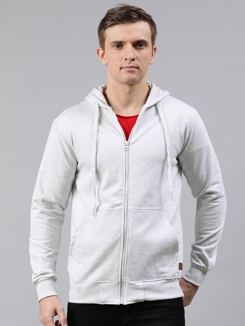 

UNSULLY Men Off-White Solid Hooded Sweatshirt