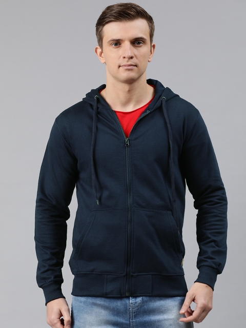 

UNSULLY Men Navy Blue Solid Hooded Sweatshirt