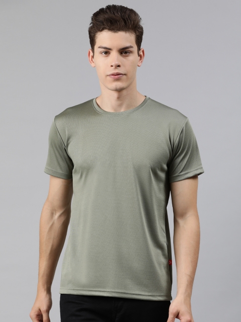 

UNSULLY Men Olive Green Solid Round Neck T-shirt