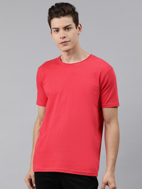 

UNSULLY Men Pink Solid Slim Fit Round Neck Pure Cotton T-shirt