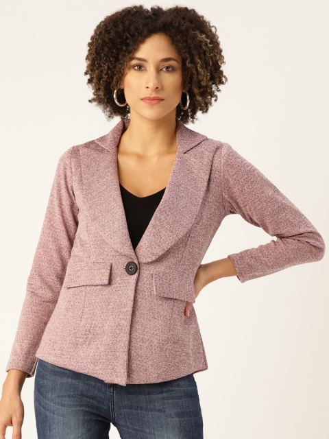 

WoowZerz Women Pink & Black Slim Fit Ditsy Self Design Smart Casual Blazer