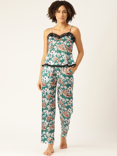 

WoowZerz Women Green & White Floral Print Night suit