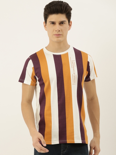 

Difference of Opinion Men Mustard Yellow & Burgundy Striped Round Neck T-shirt