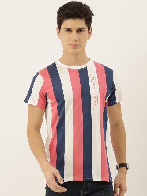 

Difference of Opinion Men White & Pink Striped Round Neck T-shirt