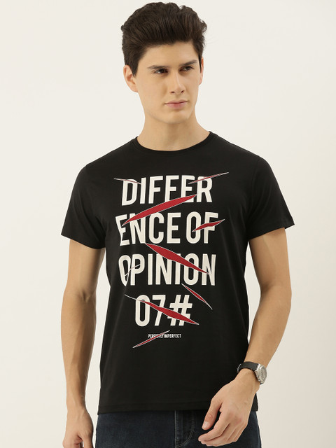 

Difference of Opinion Men Black Printed Round Neck Pure Cotton T-shirt