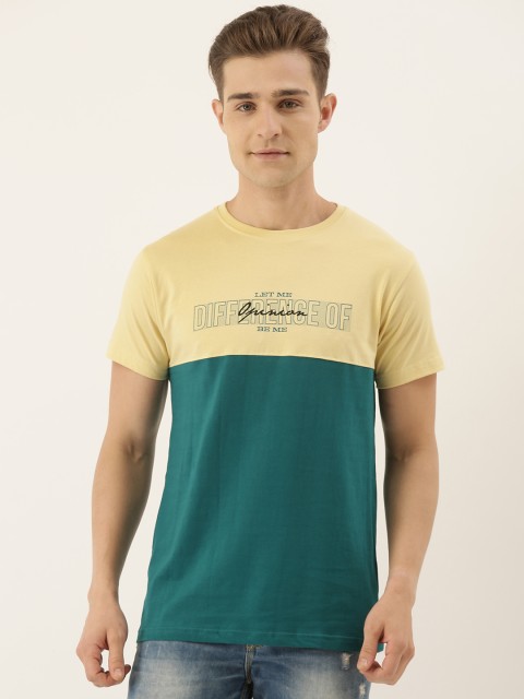 

Difference of Opinion Men Turquoise Blue Colourblocked Round Neck Pure Cotton T-shirt