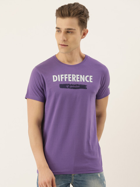 

Difference of Opinion Men Purple Printed Round Neck Pure Cotton T-shirt
