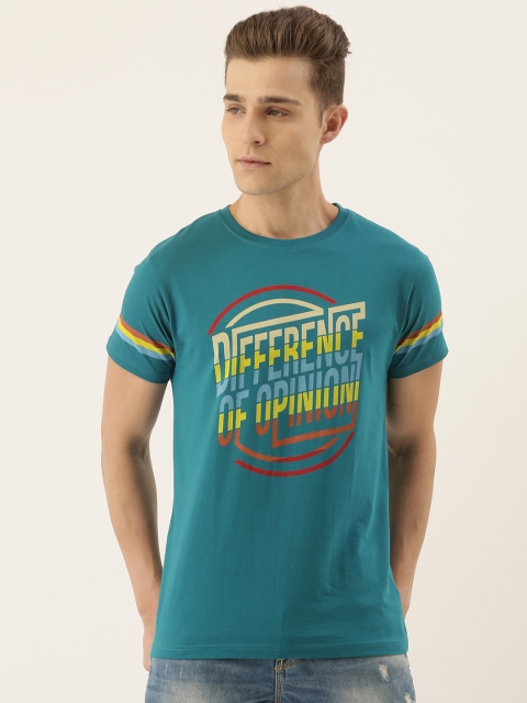 

Difference of Opinion Men Turquoise Blue Printed Round Neck Pure Cotton T-shirt
