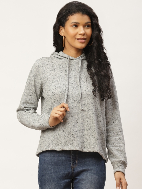 

Rute Women Grey Melange & Black Speckled Printed Hooded Sweatshirt