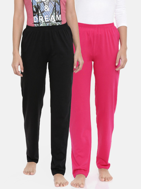

zebu Women Pack of 2 Solid Lounge Pants, Black