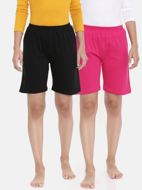 

zebu Women Pack Of 2 Solid Lounge Shorts, Pink