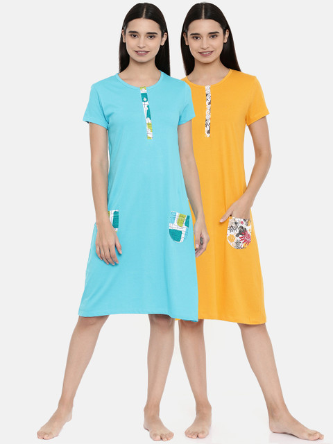 

zebu Women Pack of 2 Sleep Shirts, Turquoise blue