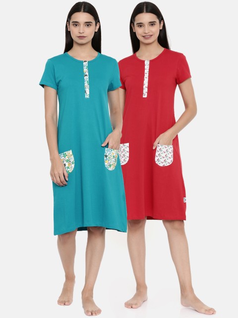 

zebu Women Pack of 2 Solid Sleep T-Shirts, Blue