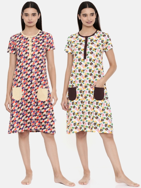 

zebu Women Pack Of 2 Printed Nightdresses, White