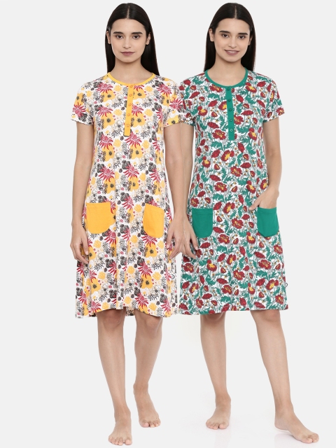 

zebu Pack Of 2 Yellow & Green Printed Nightdress