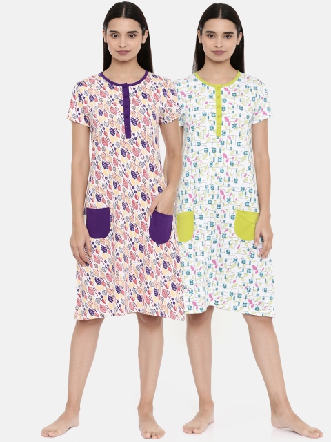 

zebu Women Multicoloured Pack of 2 Printed Sleep Shirt, Multi