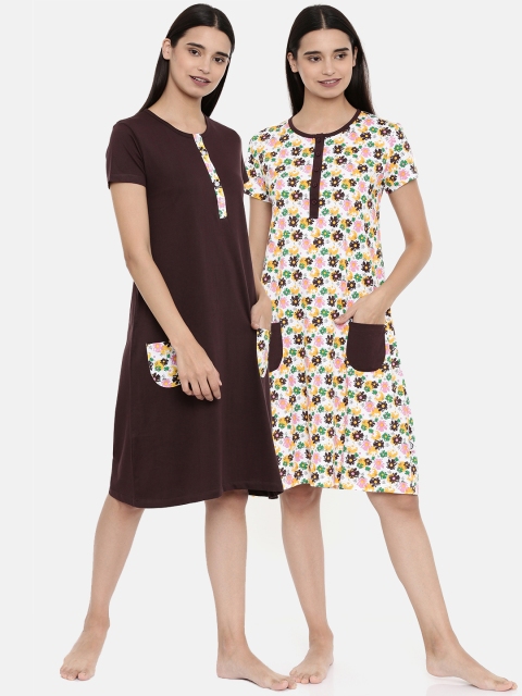 

zebu Women Brown & Cream Pack of 2 Sleep shirts