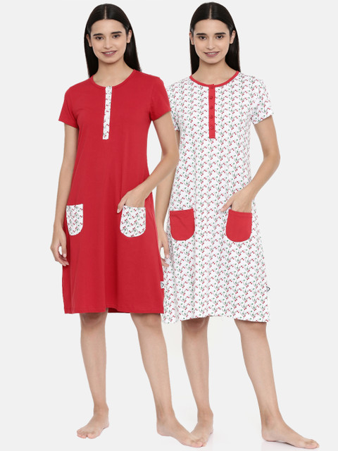 

zebu Women Pack Of 2 Nightdresses, Red