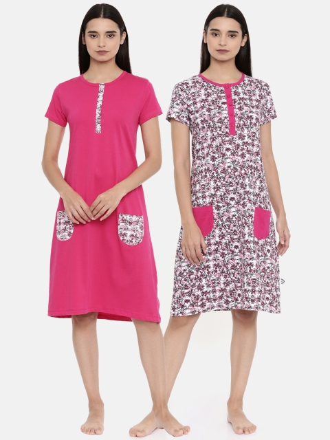 

zebu Pack Of 2 Pink & White Printed Nightdress