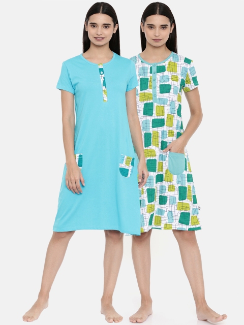 

zebu Women Pack of 2 Solid Sleep Shirt, Green