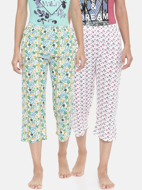 

zebu Women Multicoloured Pack of 2 Floral Print Capris, Multi