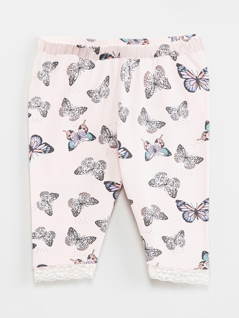 

max Infant Girls Pink & Black Printed Ankle-Length Leggings