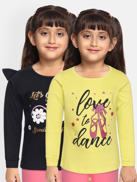 

Eteenz Girls Pack of Printed Cotton T-Shirt & Top, Yellow