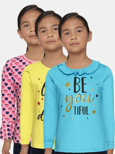 

Eteenz Girls Pack of 2 Printed Cotton Tops & 1 Printed Cotton T-shirt, Pink