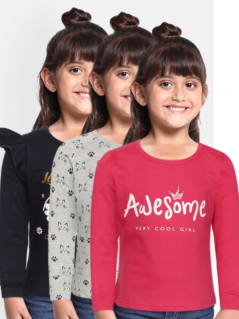 

Eteenz Girls Printed Cotton Pack of 2 T-Shirts & 1 Top, Fuchsia