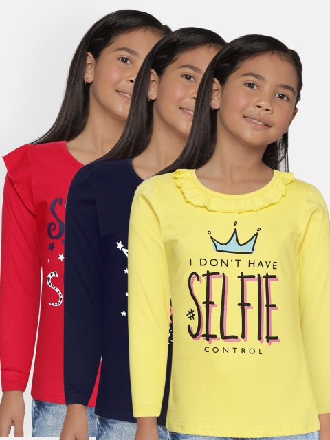 

Eteenz Girls Pack of 3 Printed Pure Cotton T-shirts, Multi