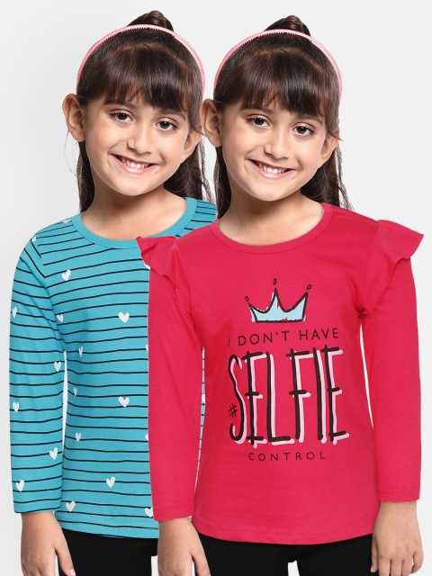 

Eteenz Girls Pack of Printed Cotton Top & T-Shirt, Fuchsia