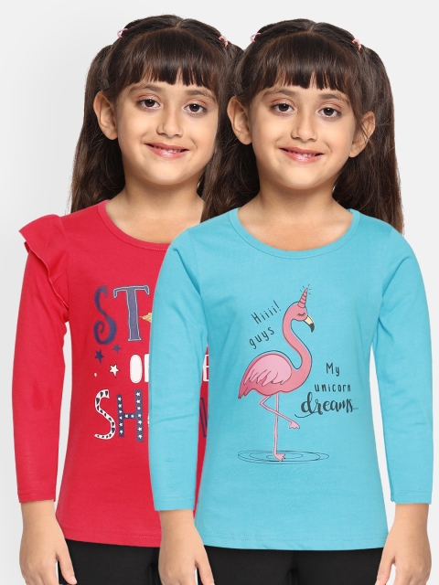 

Eteenz Girls Pack of Printed Cotton Top & T-Shirt, Fuchsia