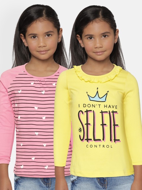 

Eteenz Girls Pack of 2 Printed Pure Cotton T-shirts, Multi