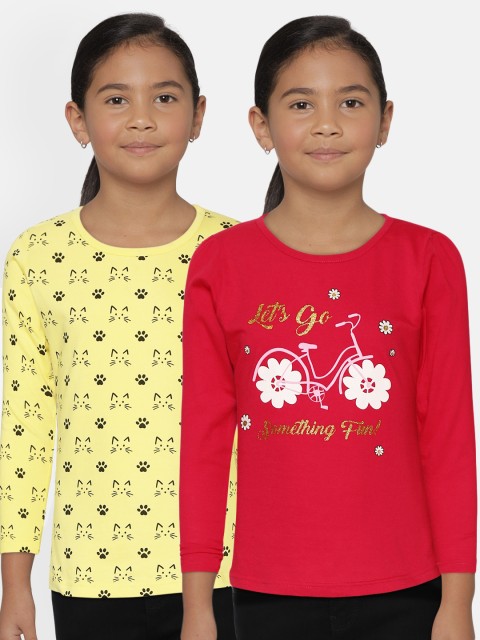 

Eteenz Girls Pack of 2 Printed Pure Cotton T-shirts, Multi