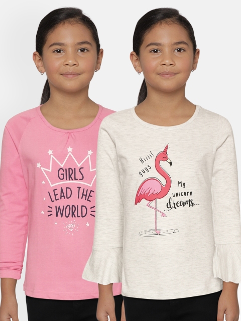 

Eteenz Girls Pack of 2 Printed Pure Cotton T-shirts, Multi