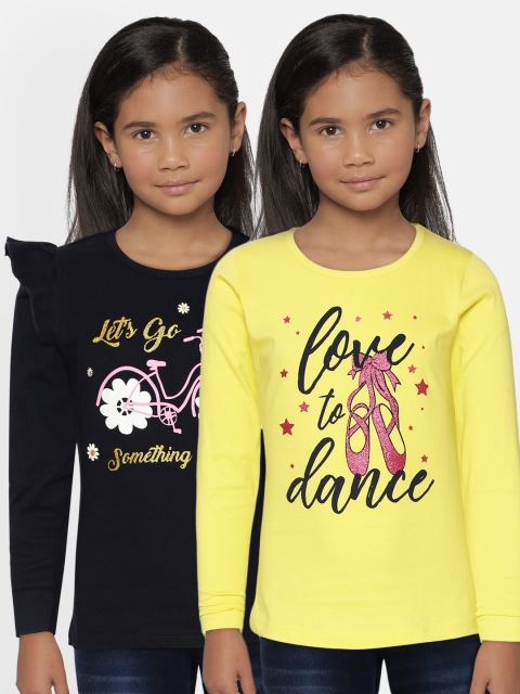 

Eteenz Girls Pack of 2 Printed Pure Cotton T-shirts, Multi