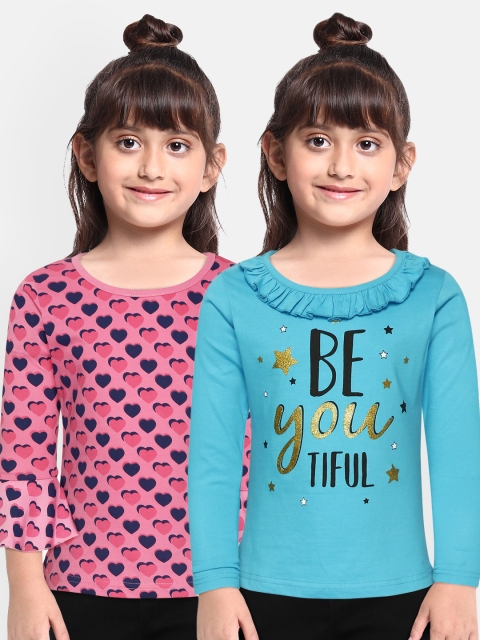 

Eteenz Girls Pack of 2 Printed Cotton Knitted Tops, Pink